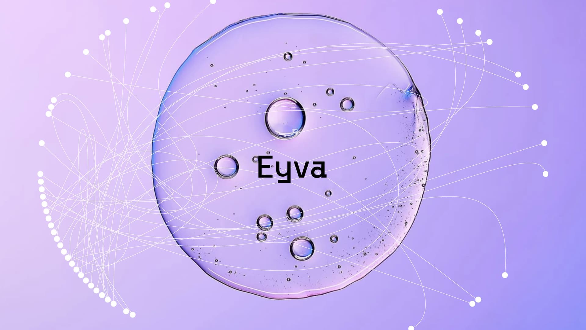 Eyva brand visual — translucent sphere with data network on purple gradient background