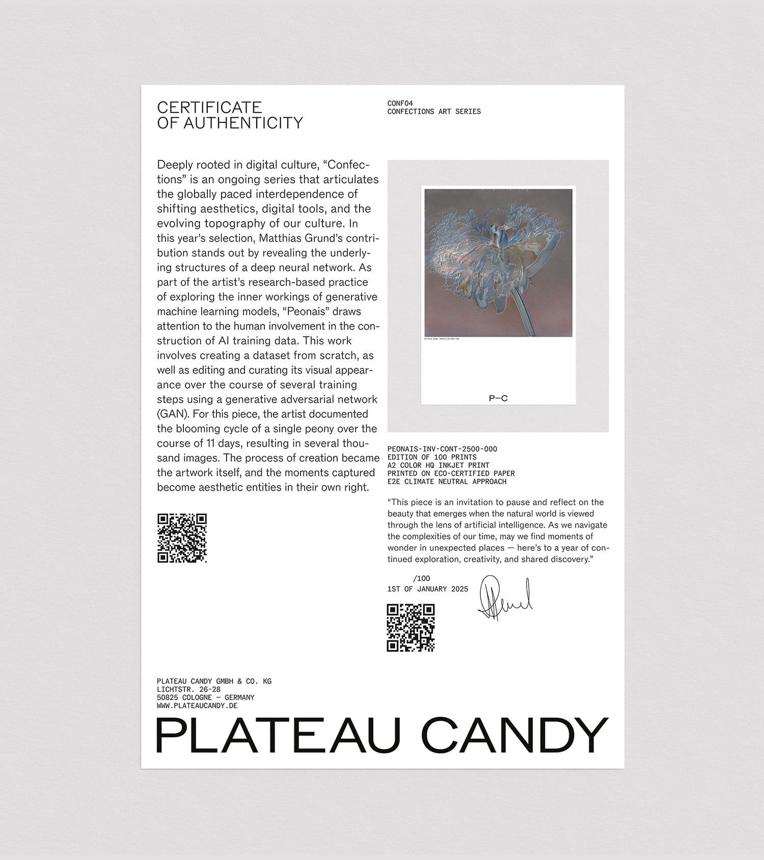 Certificate of Artwork