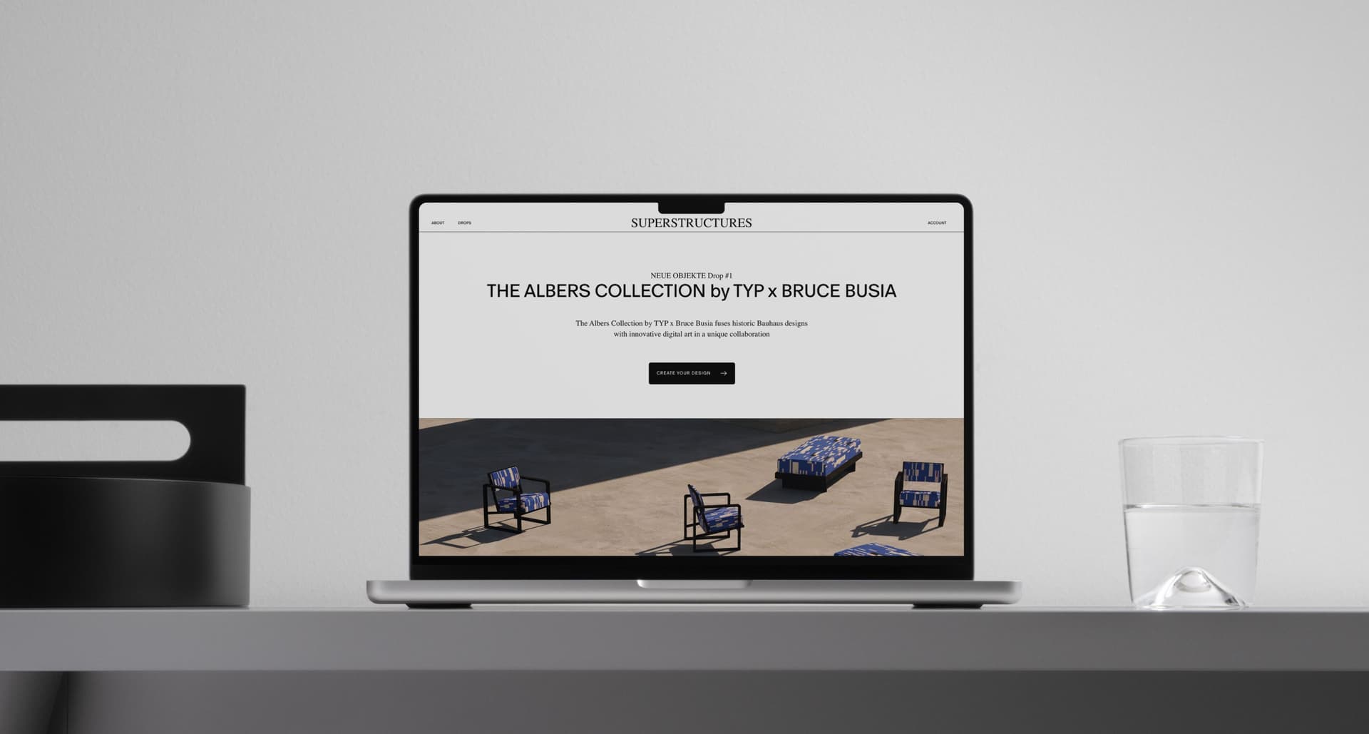 Laptop displaying the Superstructures Albers Collection website