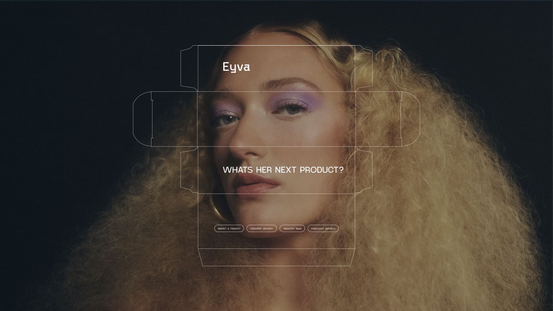 Eyva AI interface — portrait with product prediction overlay and analysis action buttons